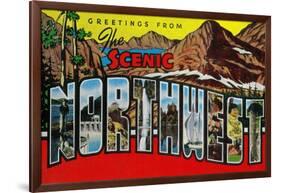 Greetings from the Scenic Northwest - Northwestern USA-Lantern Press-Framed Art Print