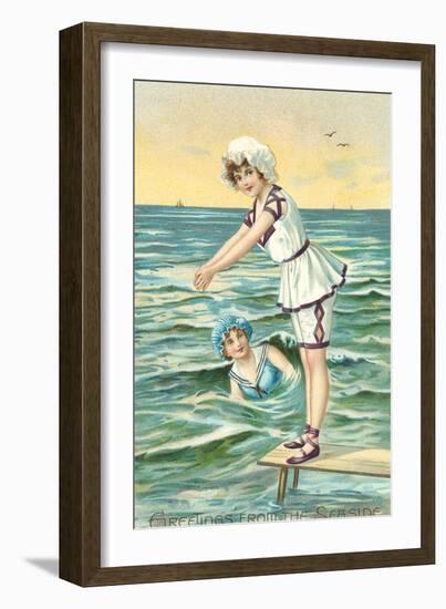 Greetings from the Seaside, Two Victorian Girls-null-Framed Art Print