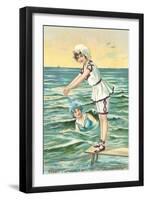 Greetings from the Seaside, Two Victorian Girls-null-Framed Art Print