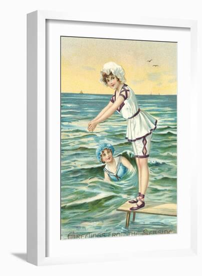 Greetings from the Seaside, Two Victorian Girls-null-Framed Art Print