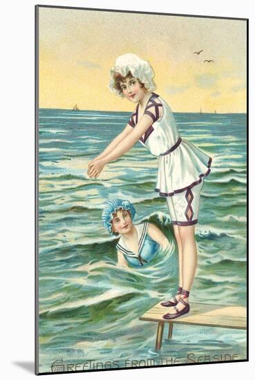 Greetings from the Seaside, Two Victorian Girls-null-Mounted Art Print