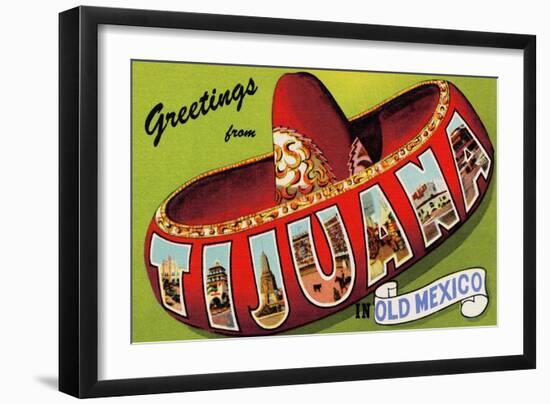 Greetings From Tijuana-Old Mexico-Curt Teich-Framed Art Print