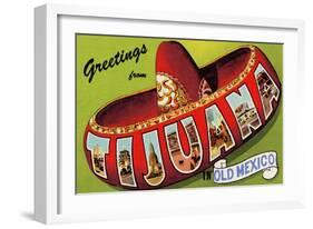 Greetings From Tijuana-Old Mexico-Curt Teich-Framed Art Print