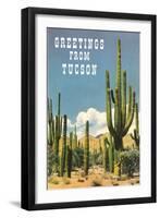 Greetings from Tucson, Arizona, Saguaros-null-Framed Art Print