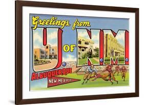 Greetings from University of New Mexico, Albuquerque, New Mexico-null-Framed Premium Giclee Print