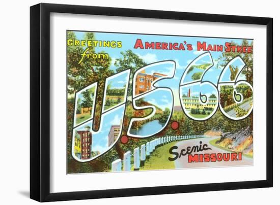 Greetings from US 66, Missouri-null-Framed Art Print