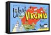 Greetings from West Virginia, Map, Cartoons-null-Framed Stretched Canvas