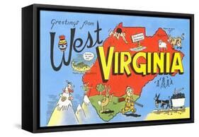 Greetings from West Virginia, Map, Cartoons-null-Framed Stretched Canvas