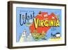 Greetings from West Virginia, Map, Cartoons-null-Framed Art Print