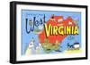 Greetings from West Virginia, Map, Cartoons-null-Framed Art Print