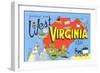 Greetings from West Virginia, Map, Cartoons-null-Framed Art Print