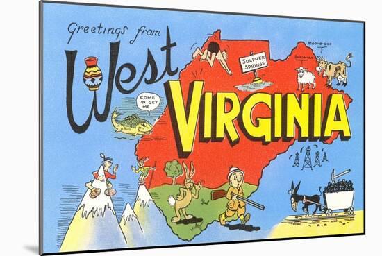 Greetings from West Virginia, Map, Cartoons-null-Mounted Art Print