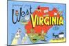 Greetings from West Virginia, Map, Cartoons-null-Mounted Art Print