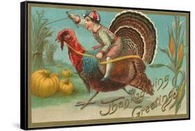 Greetings, Jockey Boy Riding Turkey-null-Framed Stretched Canvas