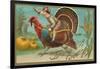 Greetings, Jockey Boy Riding Turkey-null-Framed Art Print