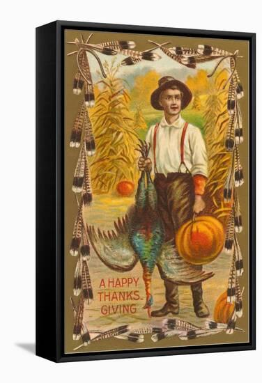 Greetings, Man with Turkey and Pumpkin-null-Framed Stretched Canvas