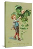 Greetings on St. Patricks Day, Pig and Giant Shamrock-null-Stretched Canvas