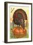 Greetings, Turkey on Pumpkin-null-Framed Art Print