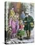 Greetings, Victorian Print, Hand Coloured by Pat Scott-null-Stretched Canvas