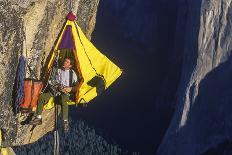 Rock Climber Bivouacked in His Portaledge on an Overhanging Cliff.-Greg Epperson-Framed Photographic Print