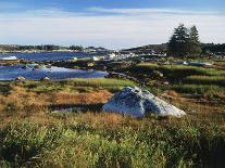 Fishing Nets and Houses at Harbor, Peggy's Cove, Nova Scotia, Canada-Greg Probst-Framed Premium Photographic Print