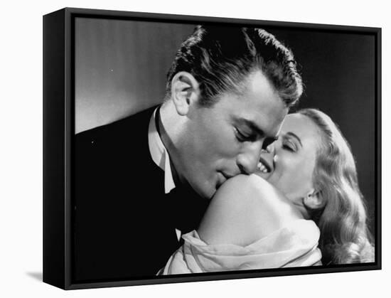 Gregory Peck Embracing Ann Todd in Publicity Still for Alfred Hitchcock's Film "The Paradine Case."-null-Framed Stretched Canvas