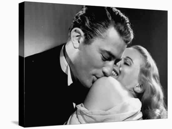 Gregory Peck Embracing Ann Todd in Publicity Still for Alfred Hitchcock's Film "The Paradine Case."-null-Stretched Canvas