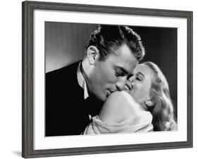 Gregory Peck Embracing Ann Todd in Publicity Still for Alfred Hitchcock's Film "The Paradine Case."-null-Framed Premium Photographic Print