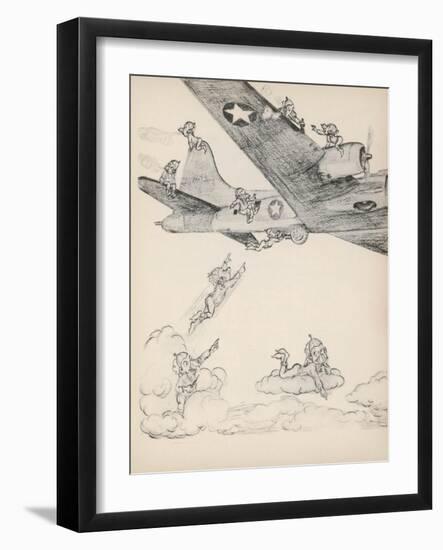 Gremlins Tease the Crew of an American 'Flying Fortress' Bomber-null-Framed Art Print