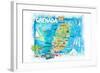 Grenada Antilles Illustrated Caribbean Travel Map with Highlights of West Indies Island Dream-M. Bleichner-Framed Art Print