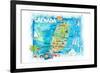 Grenada Antilles Illustrated Caribbean Travel Map with Highlights of West Indies Island Dream-M. Bleichner-Framed Art Print