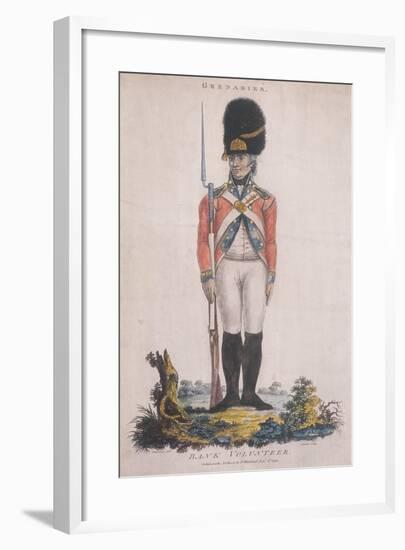 Grenadier in the Bank Volunteers, Holding a Rifle with a Bayonet Attached, 1799-John Barlow-Framed Giclee Print