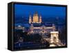 Gresham Palace Lit Up at Night, Budapest, Hungary-Peter Adams-Framed Stretched Canvas