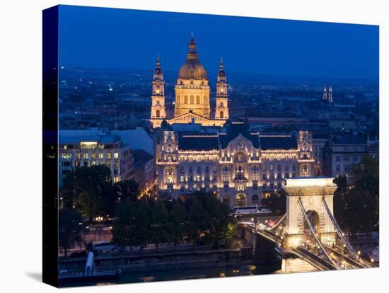 Gresham Palace Lit Up at Night, Budapest, Hungary-Peter Adams-Stretched Canvas