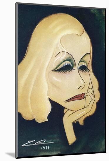 Greta Garbo Swedish-American Film Actress: a Caricature-Nino Za-Mounted Photographic Print