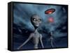 Grey Aliens and their Flying Saucer, Visiting Earth-null-Framed Stretched Canvas