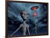 Grey Aliens and their Flying Saucer, Visiting Earth-null-Framed Art Print