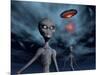 Grey Aliens and their Flying Saucer, Visiting Earth-null-Mounted Art Print