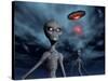 Grey Aliens and their Flying Saucer, Visiting Earth-null-Stretched Canvas