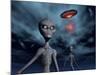 Grey Aliens and their Flying Saucer, Visiting Earth-null-Mounted Art Print