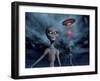 Grey Aliens and their Flying Saucer, Visiting Earth-null-Framed Art Print