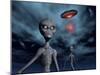 Grey Aliens and their Flying Saucer, Visiting Earth-null-Mounted Art Print