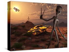 Grey Aliens at the Site of their UFO Crash-Stocktrek Images-Stretched Canvas