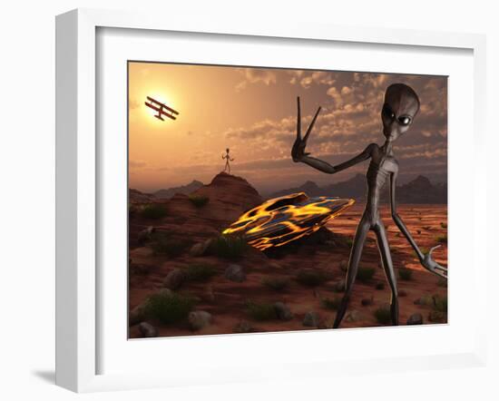 Grey Aliens at the Site of their UFO Crash-Stocktrek Images-Framed Photographic Print