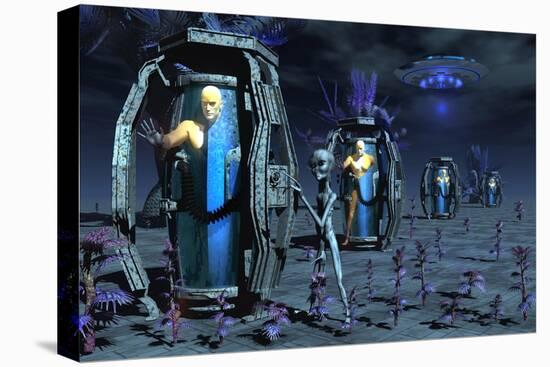Grey Aliens Awaking Humanoid Clones in Bio-Transport Containers-Stocktrek Images-Stretched Canvas