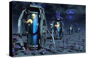 Grey Aliens Awaking Humanoid Clones in Bio-Transport Containers-Stocktrek Images-Stretched Canvas