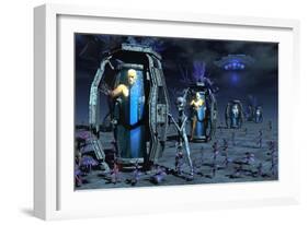 Grey Aliens Awaking Humanoid Clones in Bio-Transport Containers-Stocktrek Images-Framed Art Print