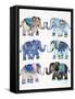 Grey and Blue Elephants-Cat Coquillette-Framed Stretched Canvas