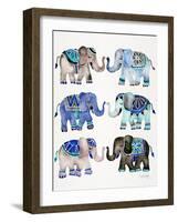 Grey and Blue Elephants-Cat Coquillette-Framed Art Print