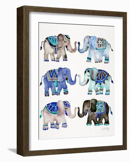 Grey and Blue Elephants-Cat Coquillette-Framed Art Print